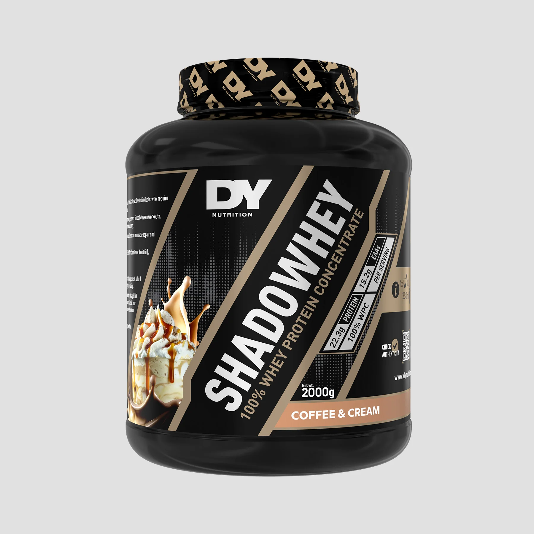 Concetrat proteic din zer, DY Nutrition, Shadowhey 100% Whey Concentrate, 2kg, pudra proteica Coffee&Cream