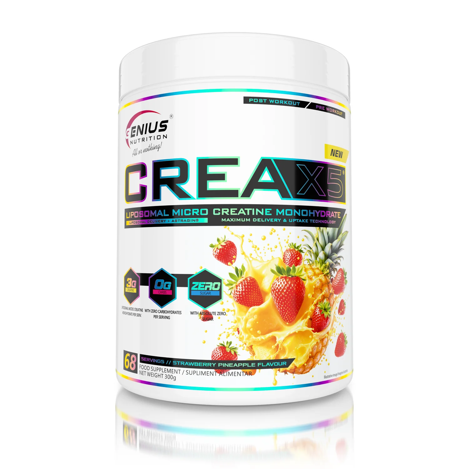 Creatina monohidrata lipozomala, Genius Nutrition, CREA-X5 Liposomal, 300 de grame, pudra Strawberry Pineapple