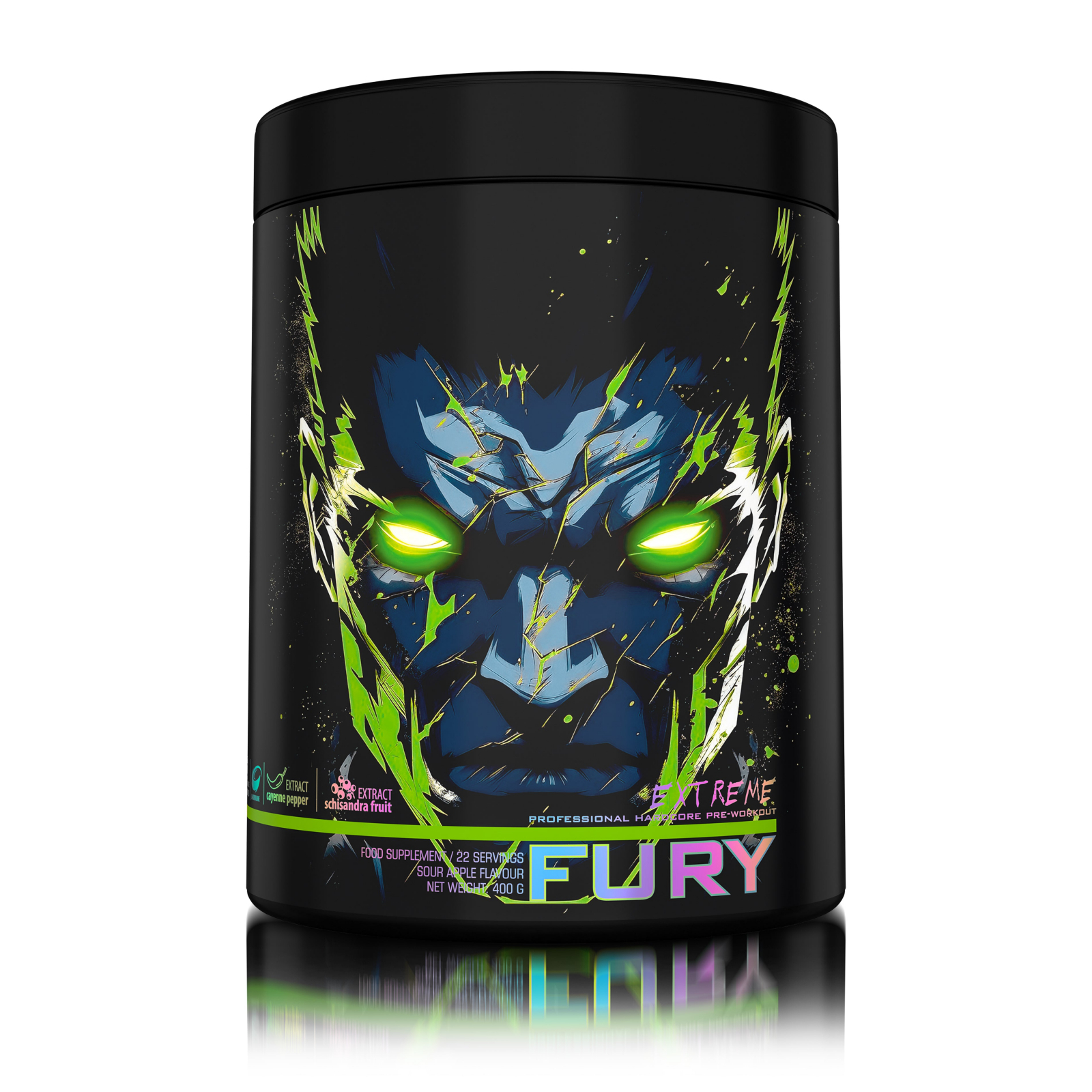 Pre-workout, Genius Nutrition, Fury extreme, 400 de grame, pudra Sour Apple