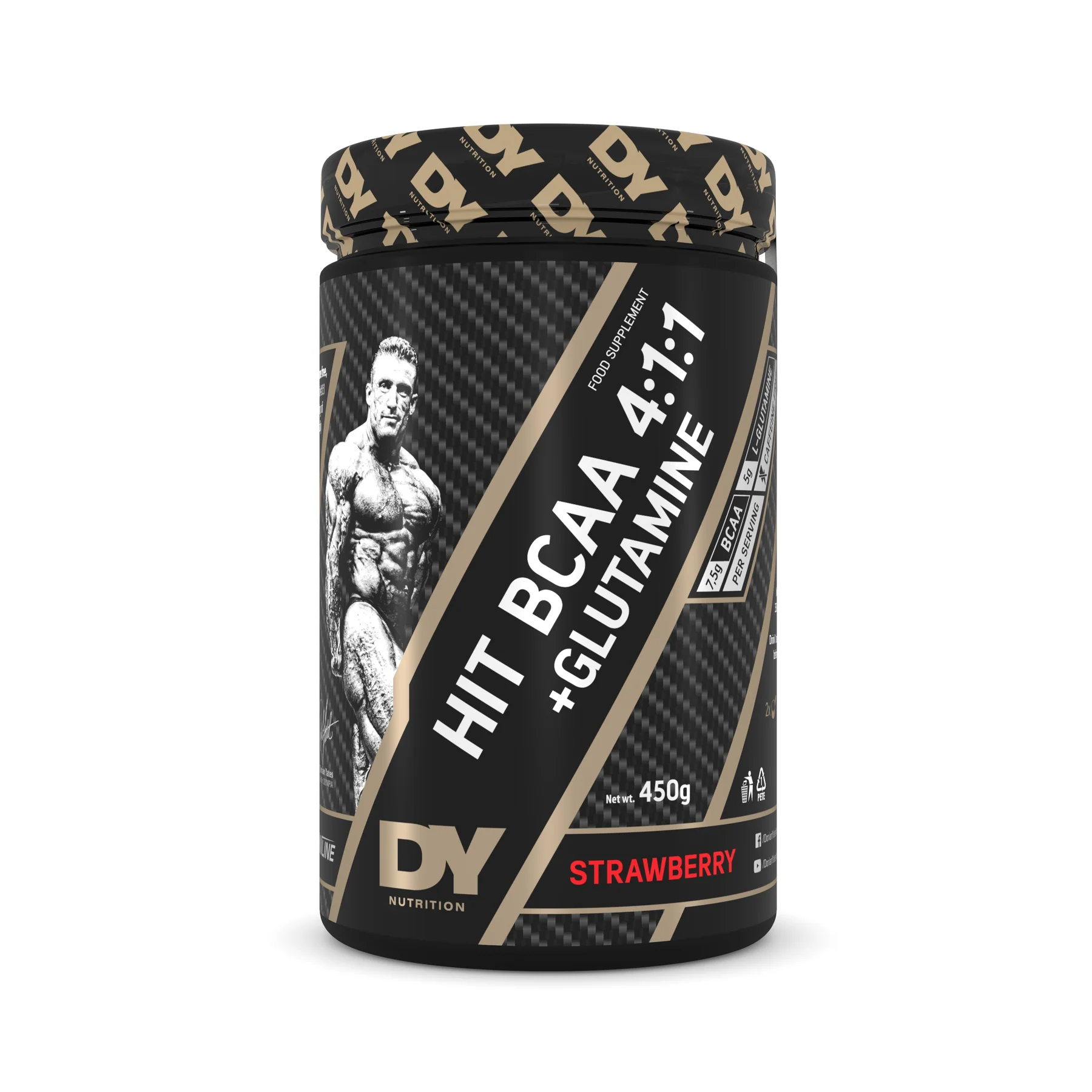 Aminoacizi, DY Nutrition, HIT BCAA 4:1:1 + Glutamine, 450 de grame, pudra Capsuni