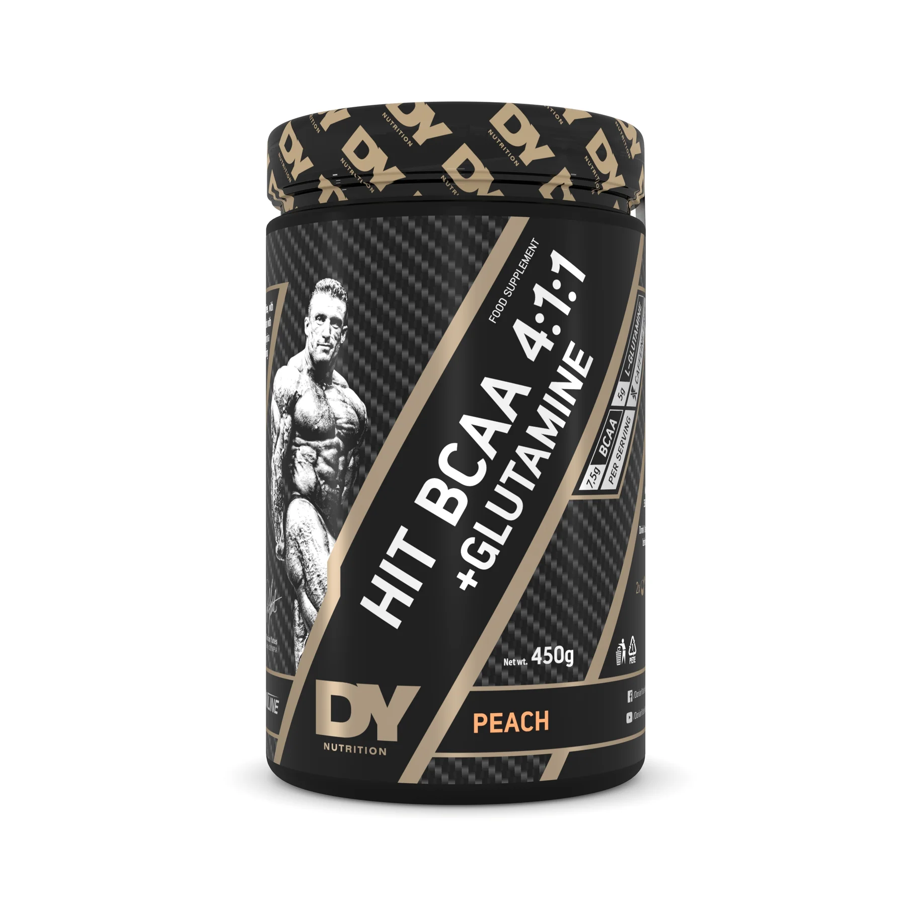 Aminoacizi, DY Nutrition, HIT BCAA 4:1:1 + Glutamine, 450 de grame, pudra Piersici