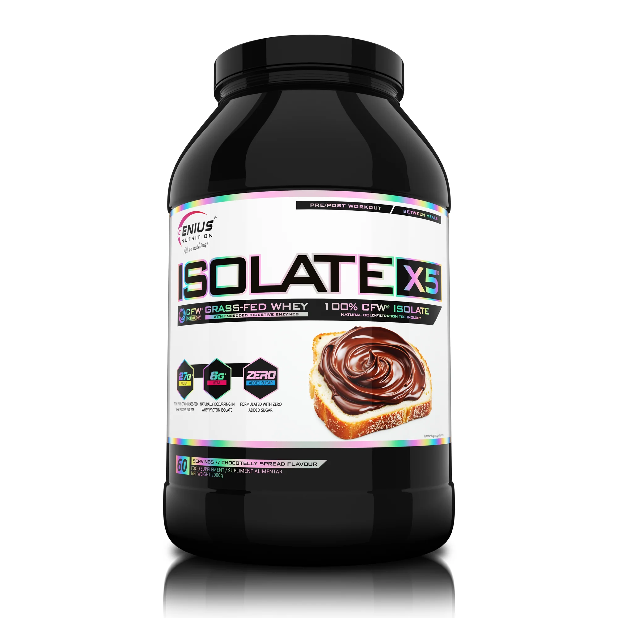 Izolat proteic, Genius Nutrition, Isolate-X5, 2kg, pudra proteica Chocotelly Spread
