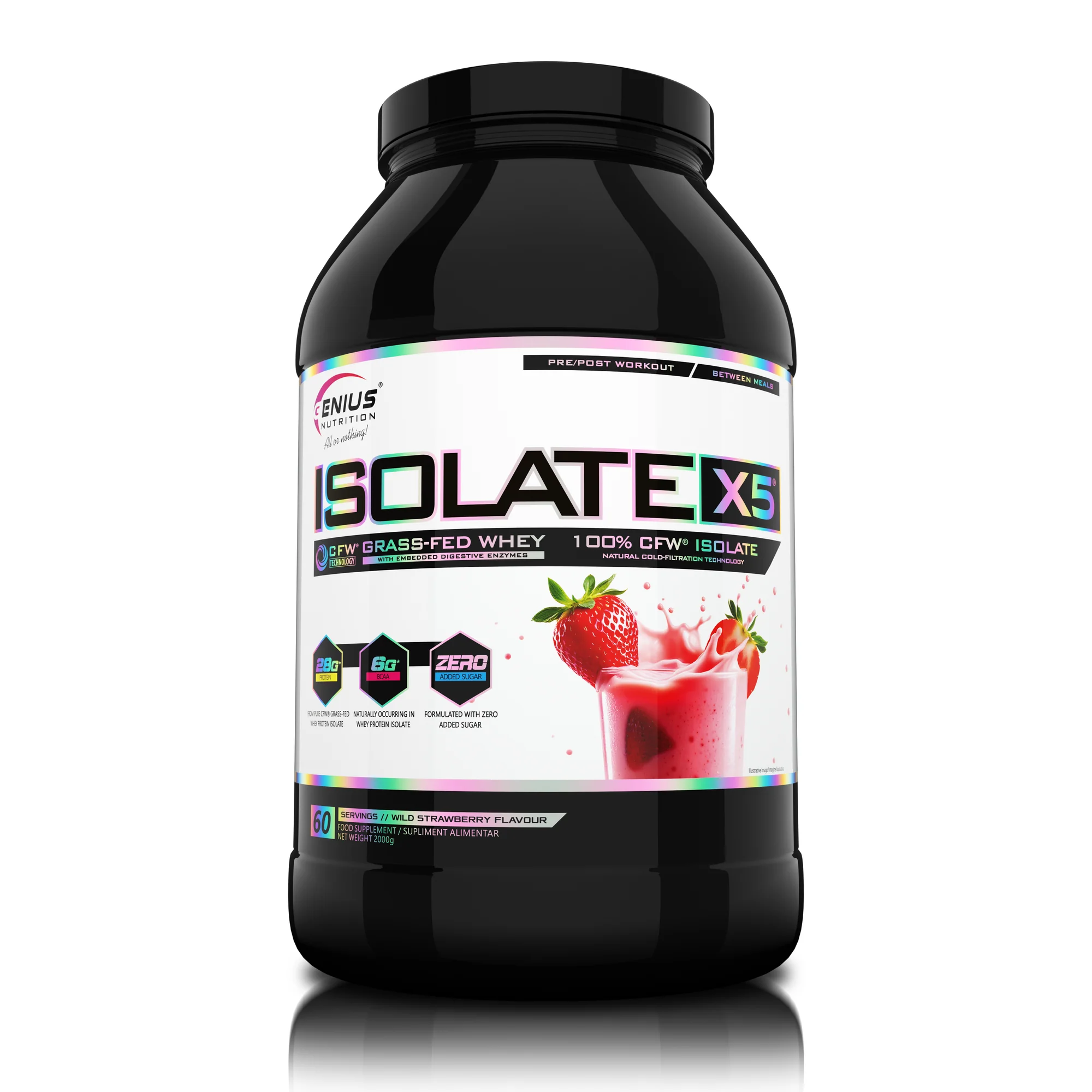 Izolat proteic, Genius Nutrition, Isolate-X5, 2kg, pudra proteica Wild Strawberry