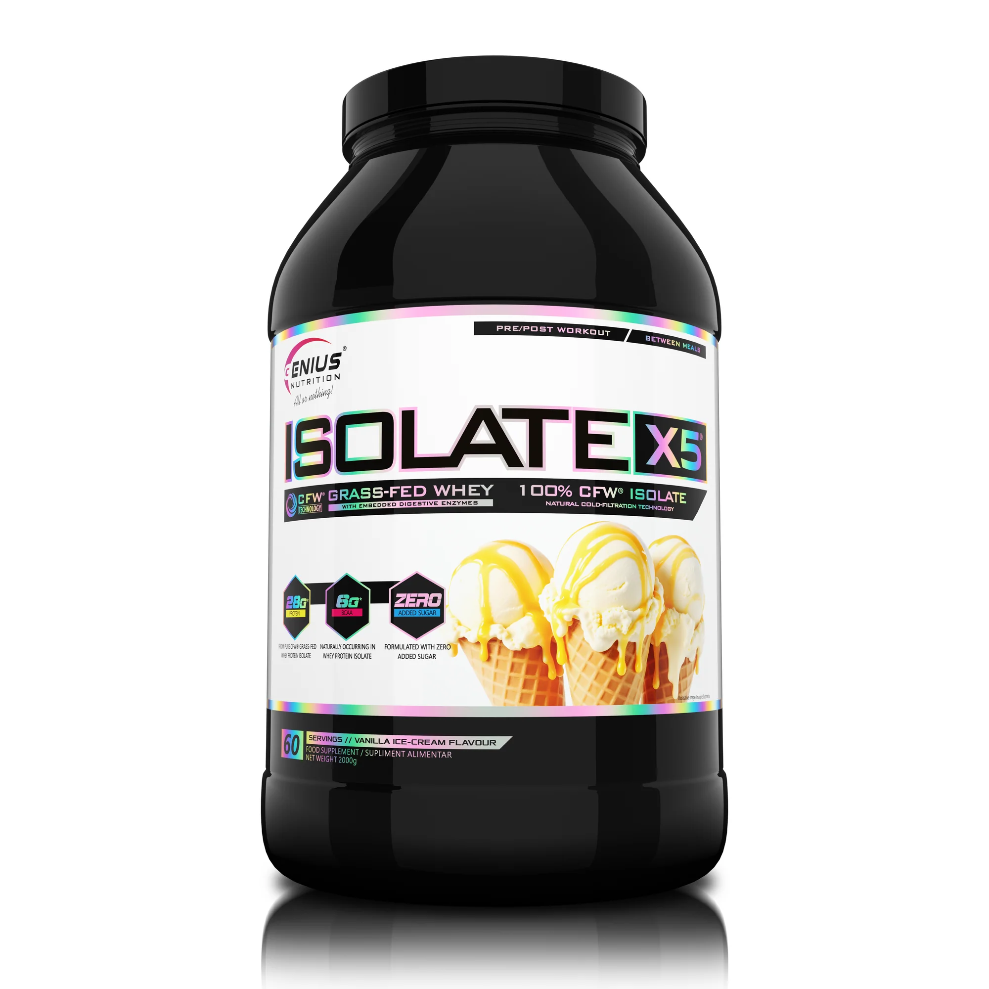 Izolat proteic, Genius Nutrition, Isolate-X5, 2kg, pudra proteica Vanilla Ice Cream