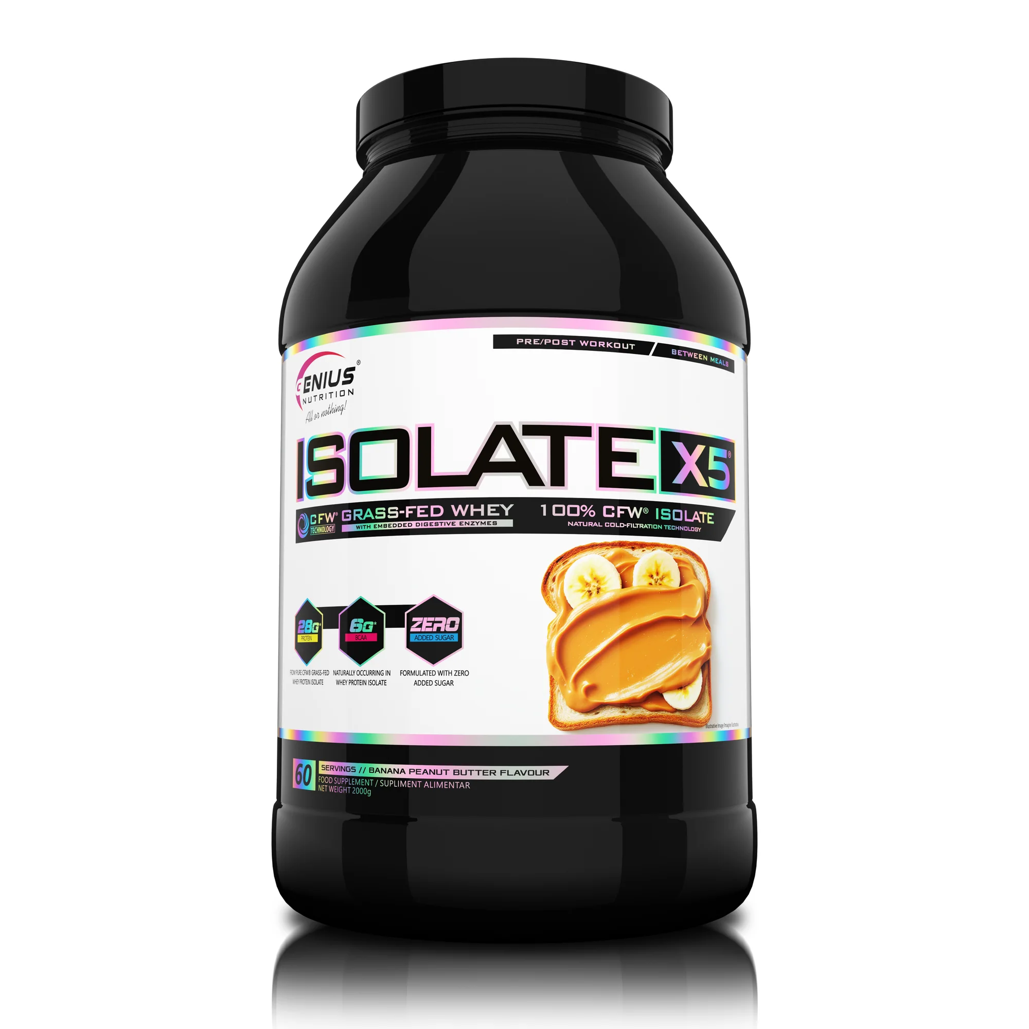 Izolat proteic, Genius Nutrition, Isolate-X5, 2kg, pudra proteica Banana Peanut Butter