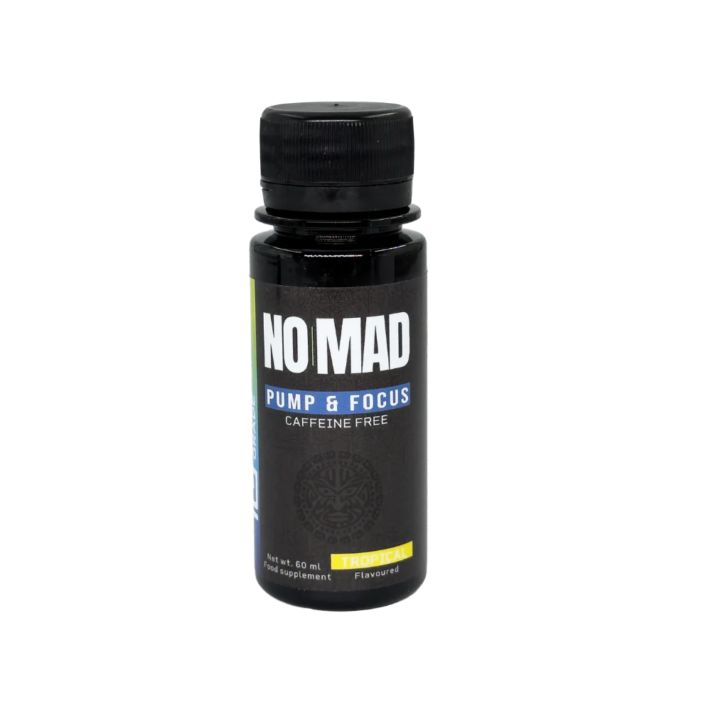 Pre-workout fara cofeina, Pharma Grade, Nomad PumpFocus Caffeine Free, shot de 60ml Tropical