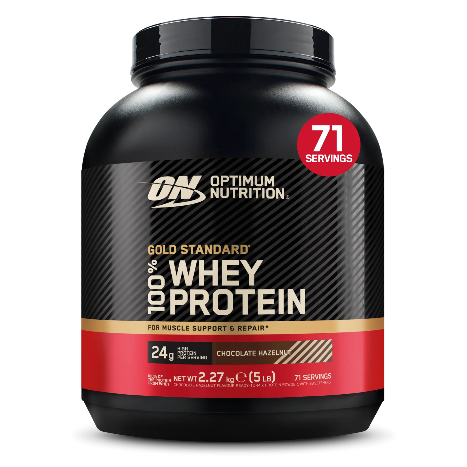 Proteina din zer, Optimum Nutrition, 100% Whey Gold Standard, 2.27kg, pudra proteica Chocolate Hazelnut