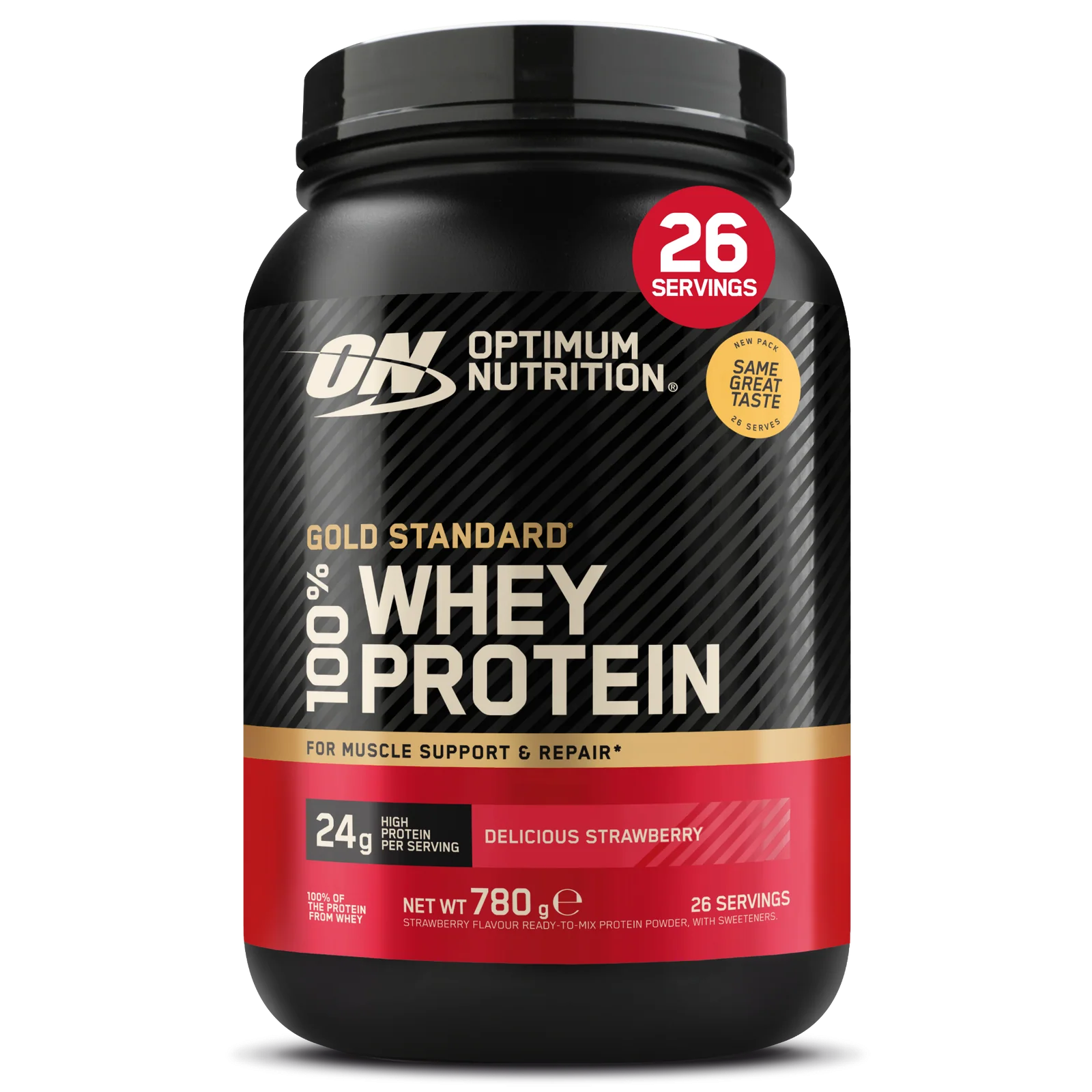 Proteina din zer, Optimum Nutrition, 100% Whey Gold Standard Protein, 750 de grame, pudra proteica Delicious Strawberry