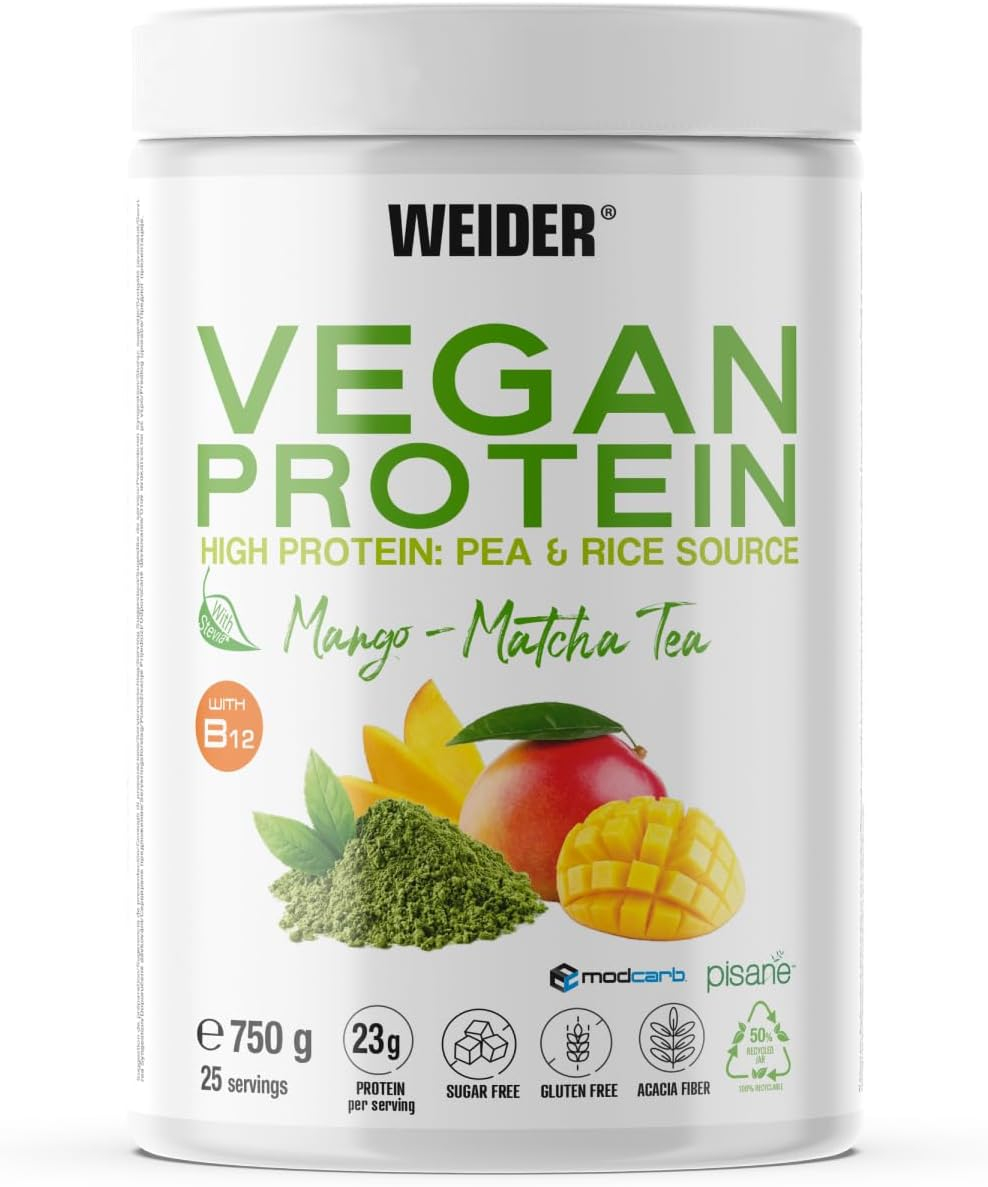 Proteina vegana, Weider, Vegan protein, 750 de grame, pudra proteica Mango-Matcha Tea