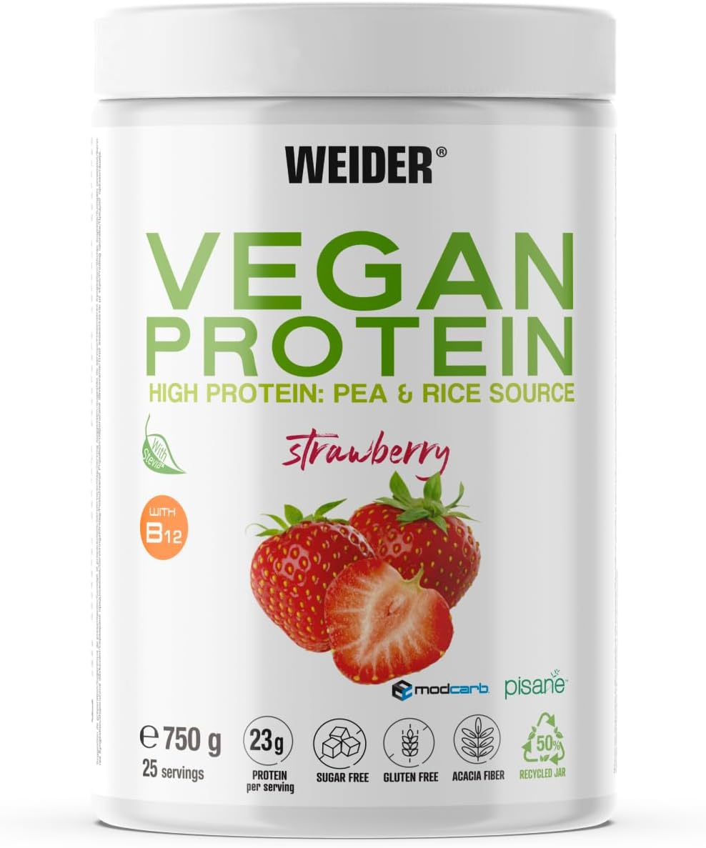 Proteina vegana, Weider, Vegan protein, 750 de grame, pudra proteica Strawberry