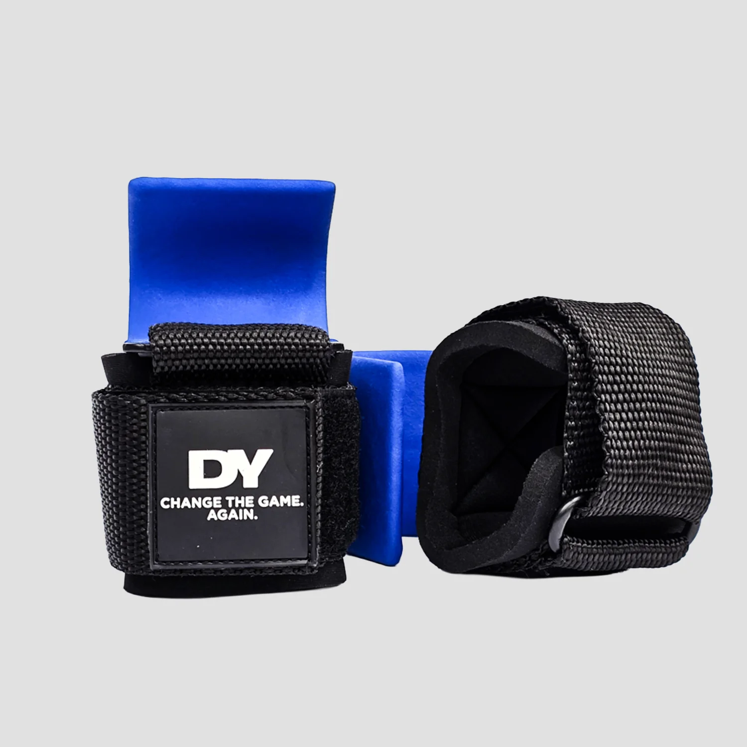 Set chingi cu carlig metalic, DY Nutrition, Weight lifting metal hooks Blue