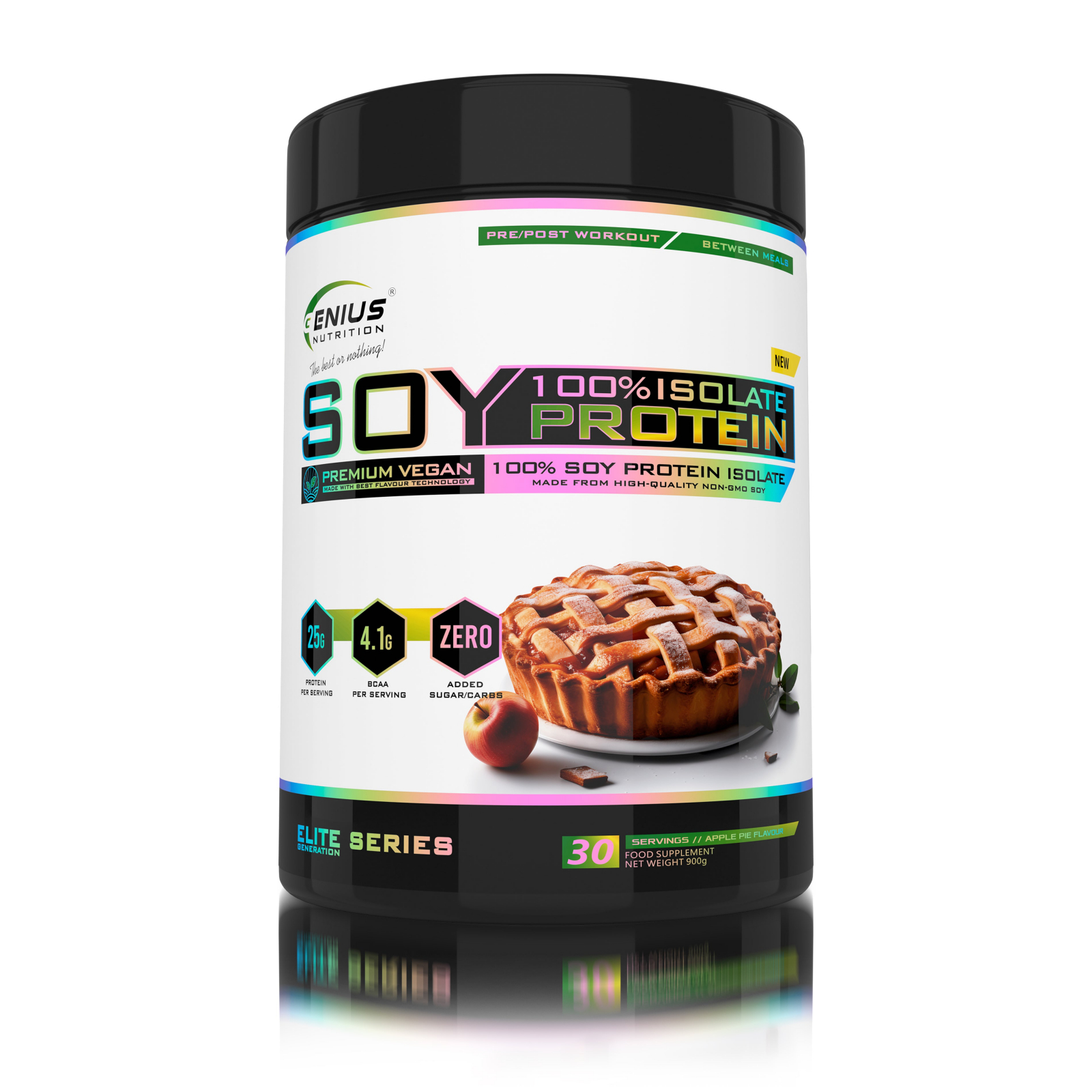 Proteina vegetala din soia, Genius Nutrition, Soy Protein Isolate, 900 de grame, pudra proteica Placinta cu mere