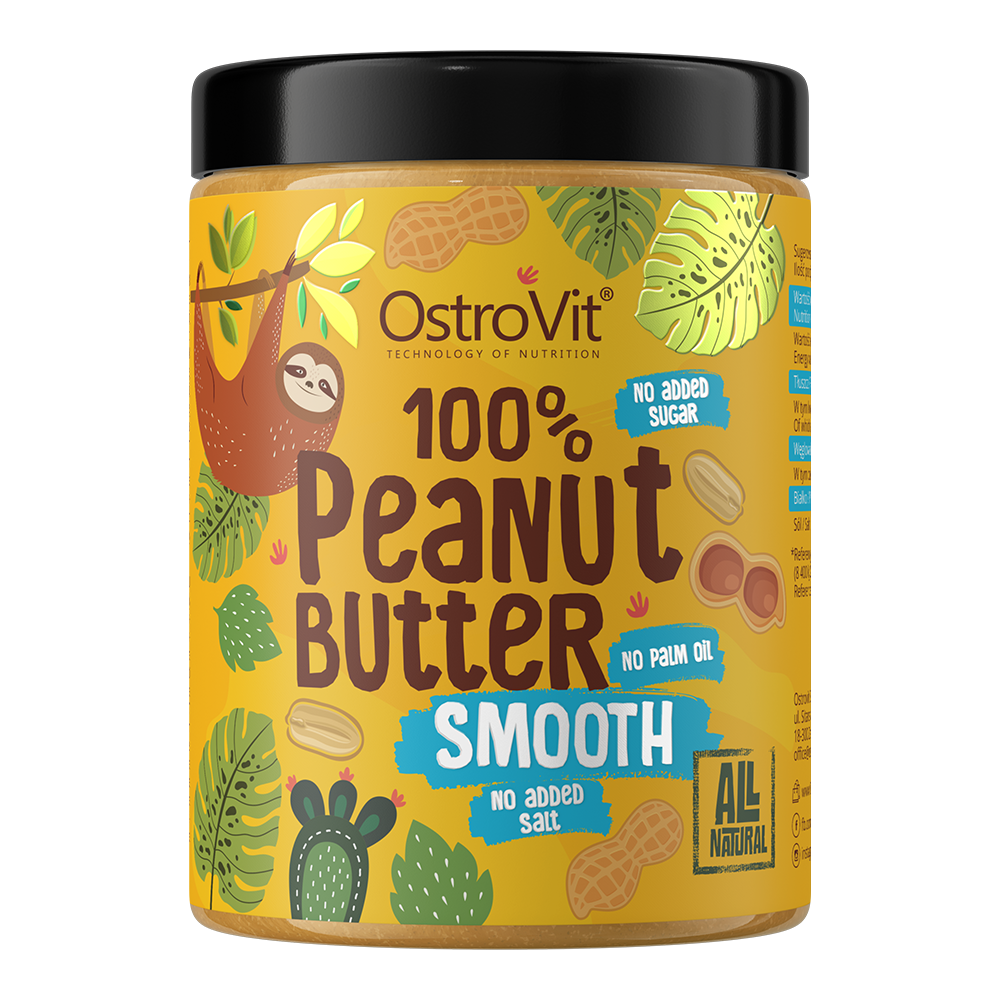 Unt de arahide, OstroVit, 100% Crunchy peanut butter, borcan de 1kg Smooth