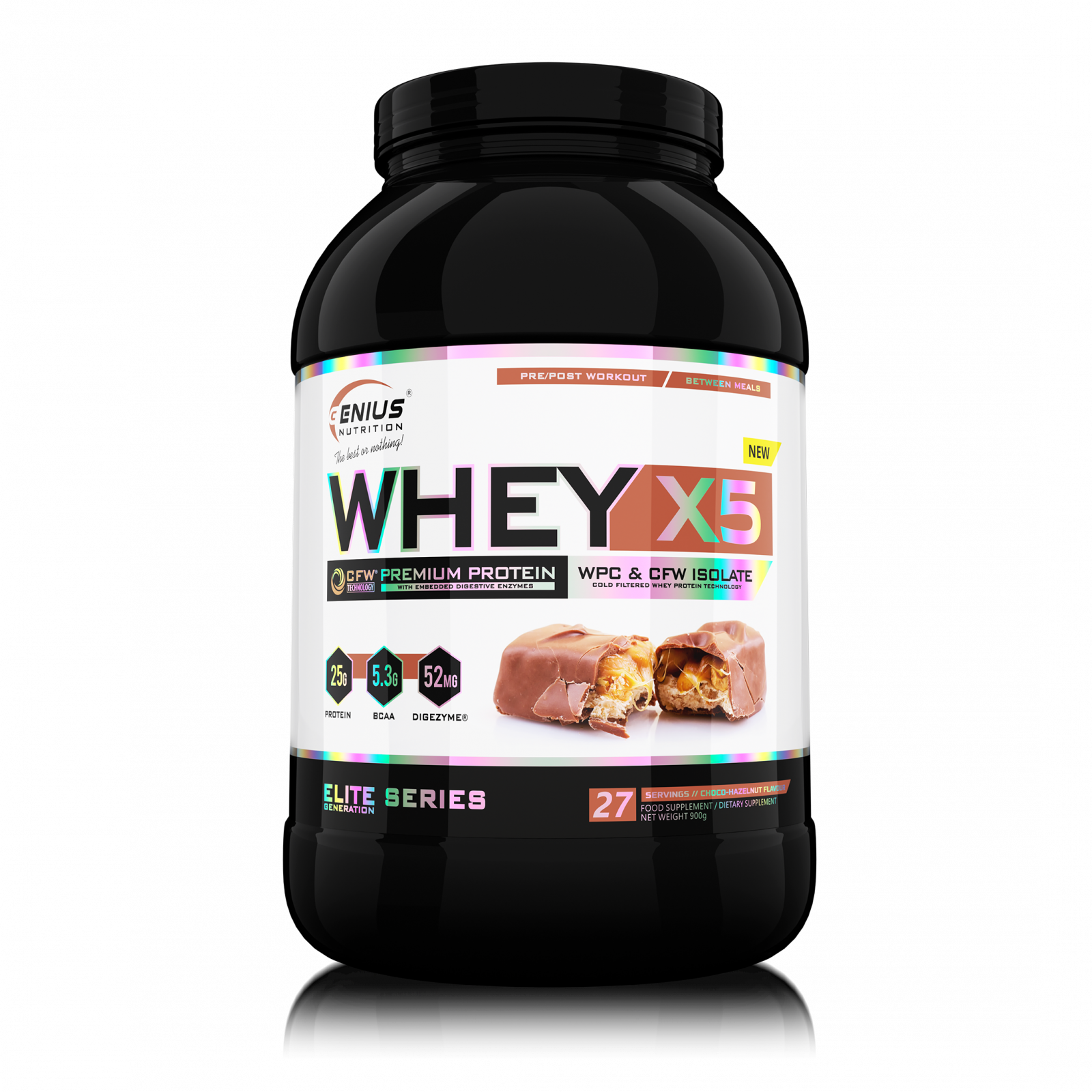 Concentrat proteic, Genius Nutrition, Whey-X5, 900 de grame, pudra proteica Choco-Peanut