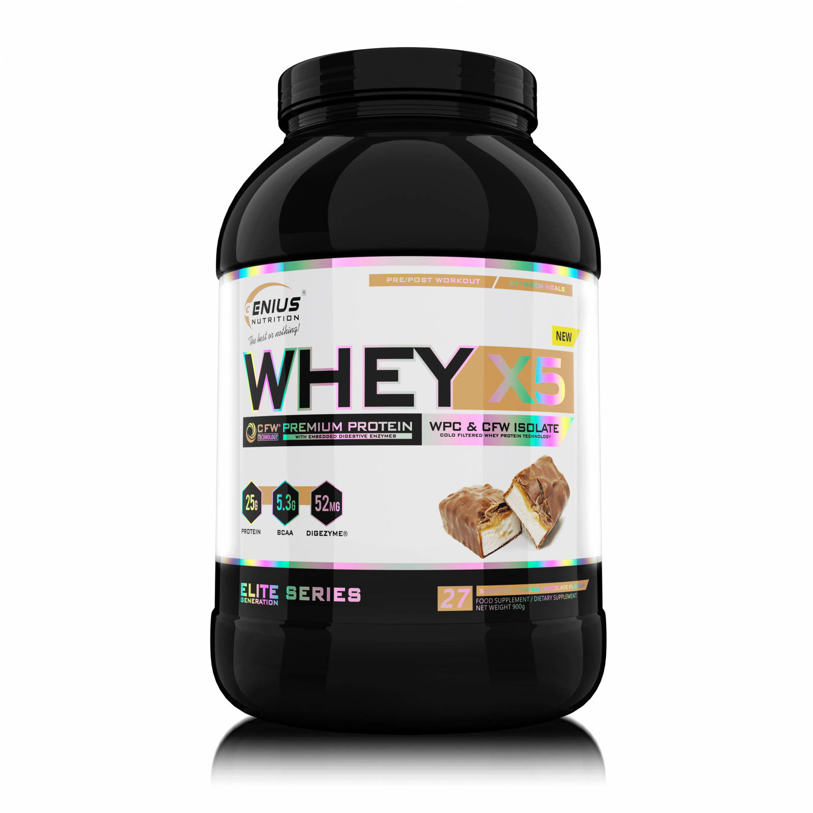 Concentrat proteic, Genius Nutrition, Whey-X5, 900 de grame, pudra proteica Bueno Chocolate