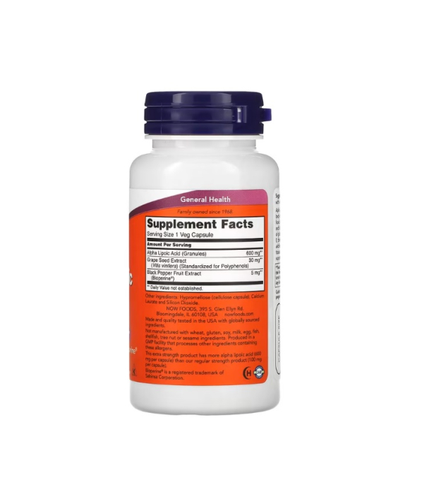 Alpha Lipoic Acid Extra Strengt, 600 mg 60 capsule - NOW Foods [2]