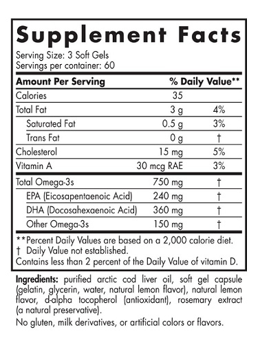 Arctic Cod Liver Oil 750mg Omega-3 Lemon 180 Capsule - Nordic Naturals [2]