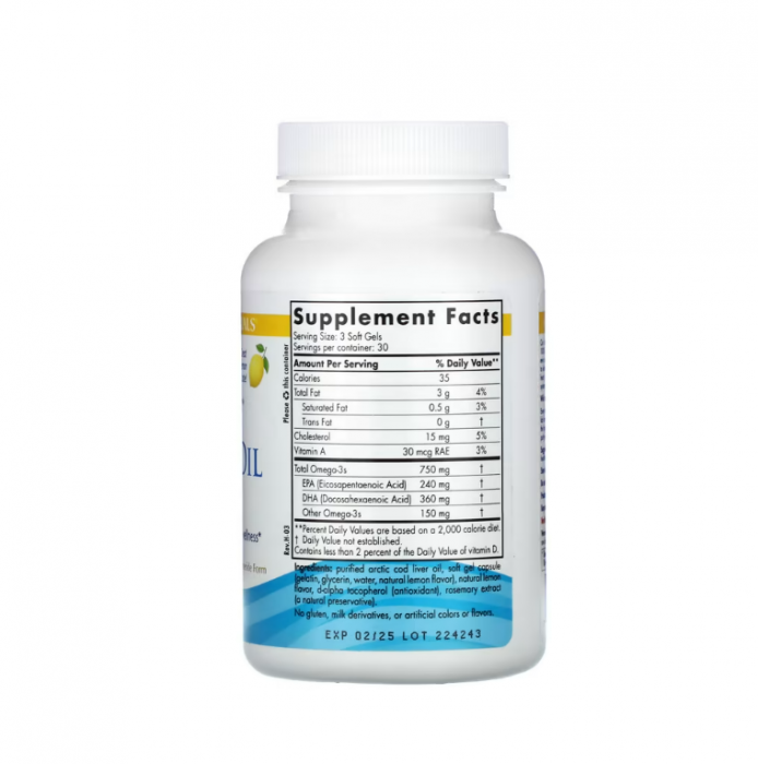 Arctic Cod Liver Oil Lemon 750mg 90 Soft Gels - Nordic Naturals [2]