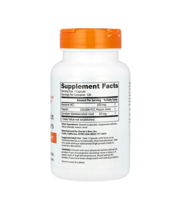Betaine HCI Pepsin si Gentian Bitters 120 capsule - Doctor's Best [2]