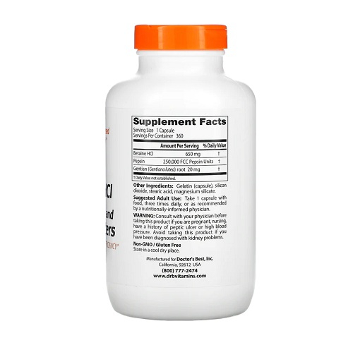 Betaine HCL Pepsin and Gentian Bitters 360 Capsule - Doctor's Best [2]