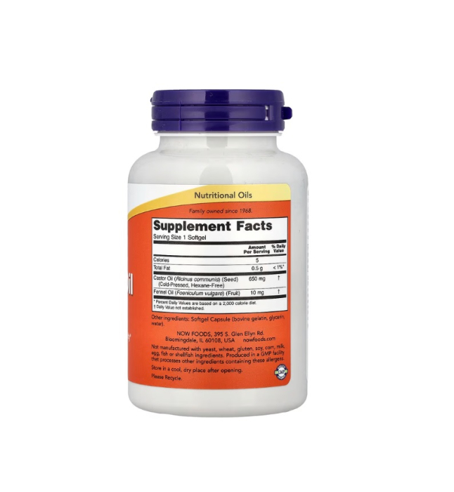 Castor Oil 650mg 120 capsule moi - NOW Foods [2]