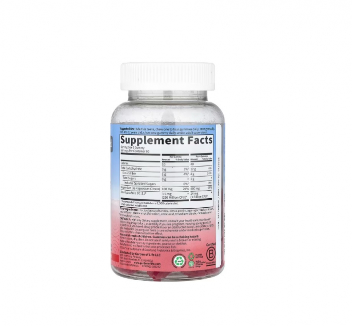 Dr. Formulated Magnesium with Pre & Probiotics Gummies, Raspberry 60 jeleuri - Garden of Life [2]