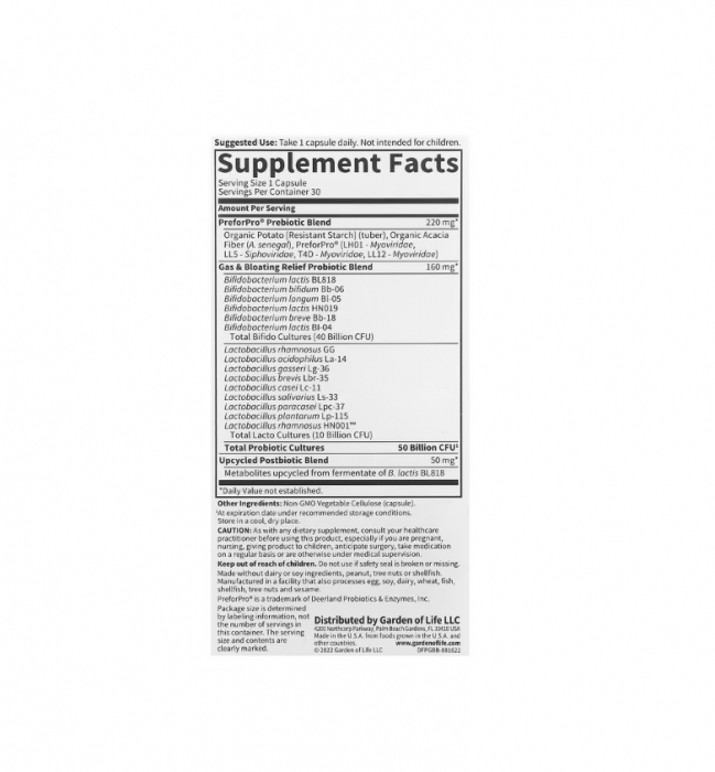 Dr. Formulated Probiotics Gas & Bloating 30 capsule vegetale - Garden of Life [2]