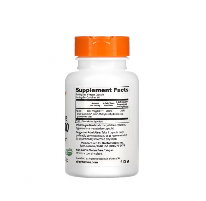 Fully Active Folate 800 with Quatrefolic 800mcg 60 Veggie Caps - Doctor's Best [2]