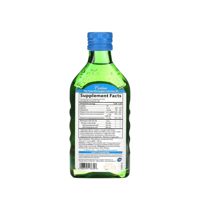 Kid's Wild Norwegian Cod Liver Oil Bubble Gum Taste 250ml. - Carlson [2]