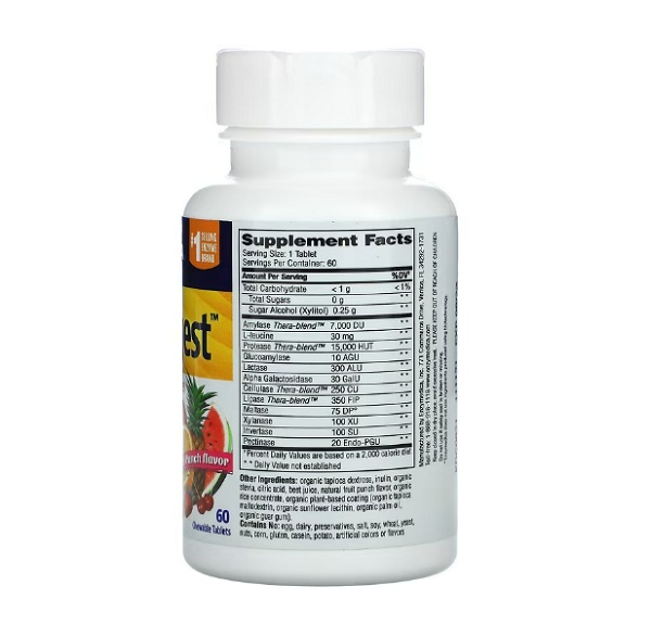 Kids Digest Chewable Digestive Enzymes Fruit Punch 60 Tablete - Enzymedica [2]