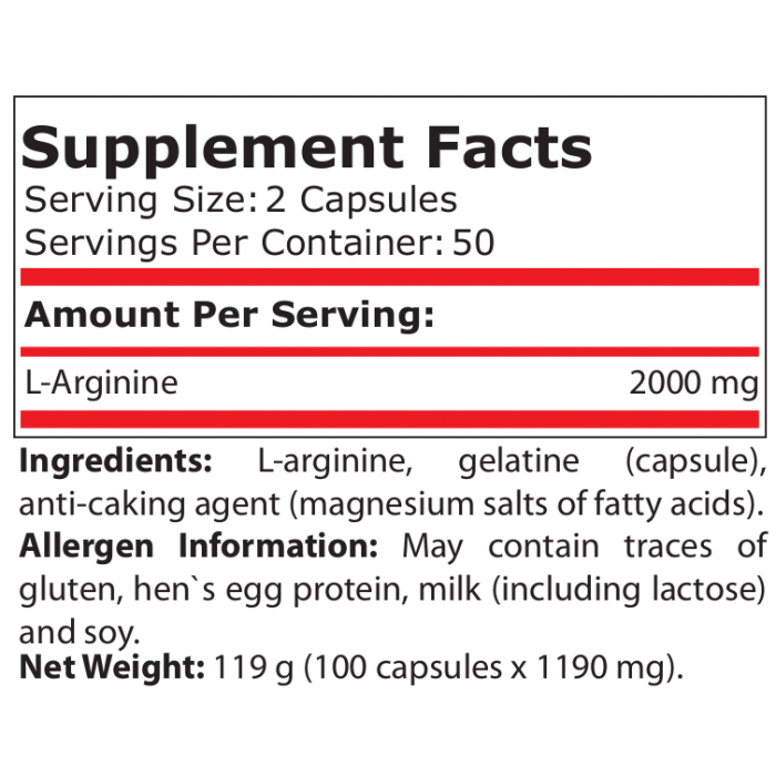 L-Arginine 1000mg 100 capsule - Pure Nutrition [2]