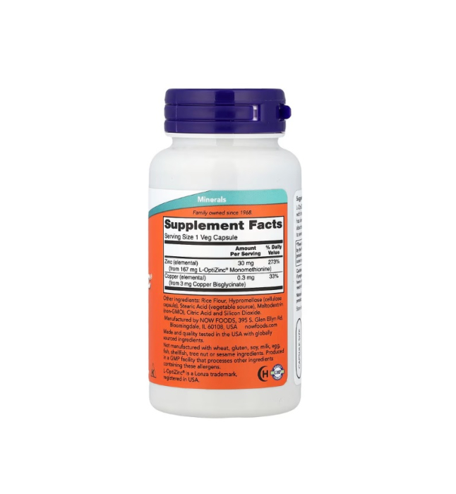 L-OptiZinc 30mg 100 capsule - NOW Foods [2]