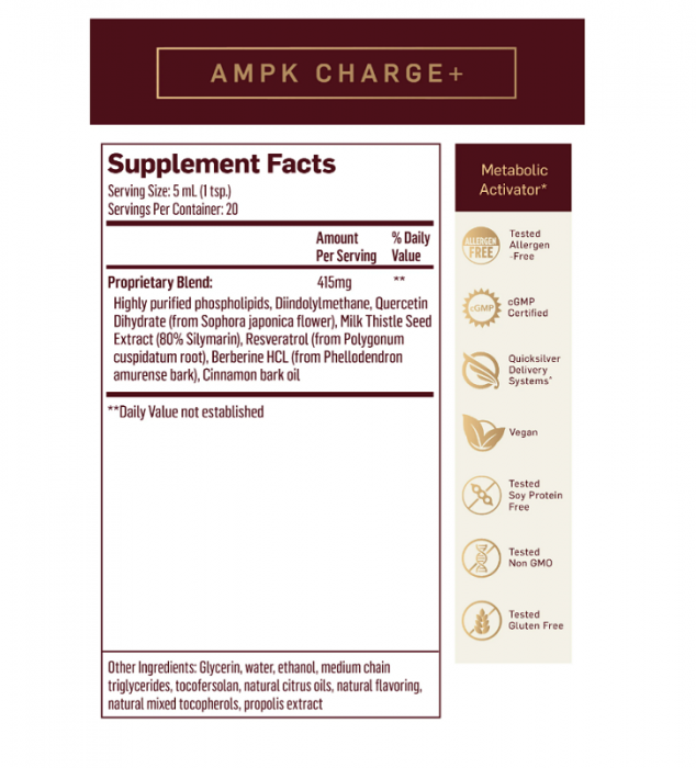 Liposomal AMPK Charge+ Metabolic Activator 100ml Quicksilver Scientific [2]