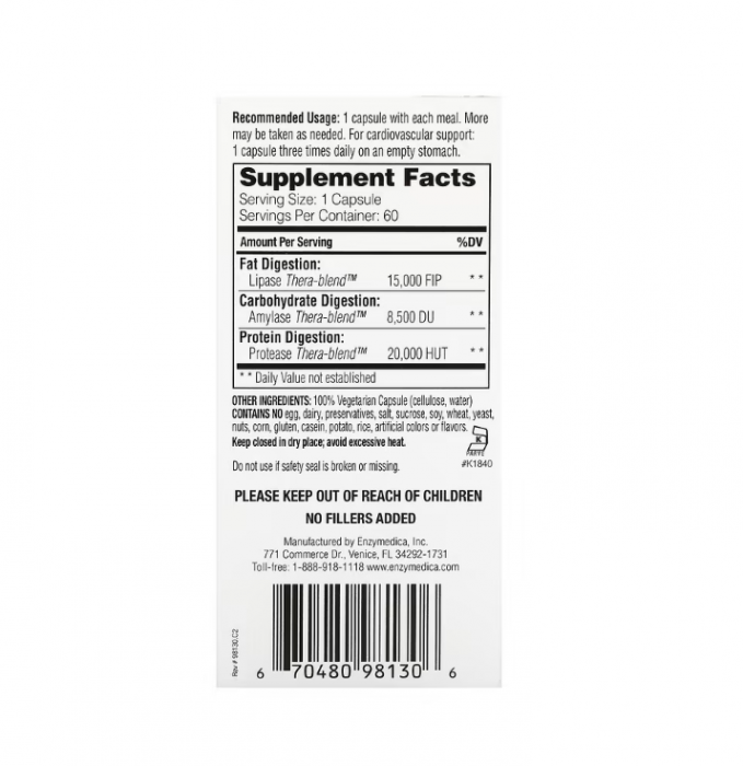 Lypo Gold pt. digestia alimentelor grase 60 capsule - Enzymedica [2]