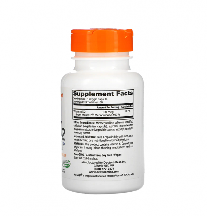 Natural Vitamin K2 MK-7 with MenaQ7 100mcg 60 Capsule - Doctor's Best [2]