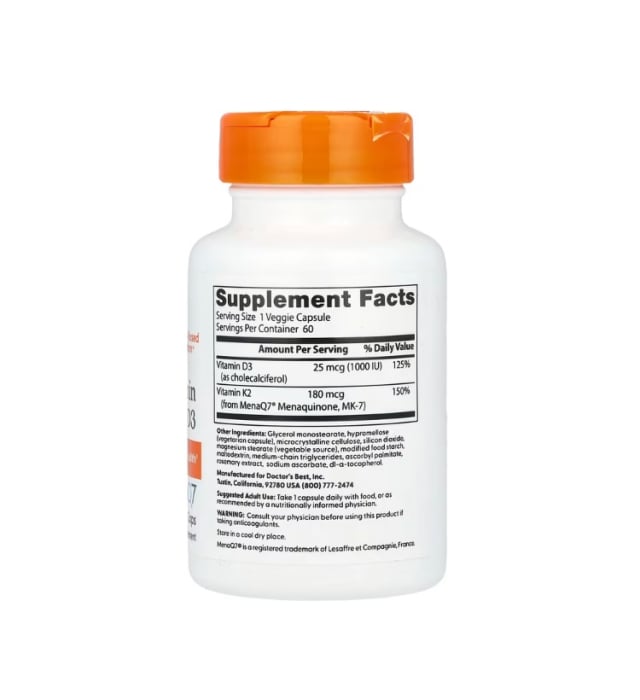 Natural Vitamin K2 MK-7 with MenaQ7 plus D3 180mcg 60 Capsule - Doctor's Best [2]
