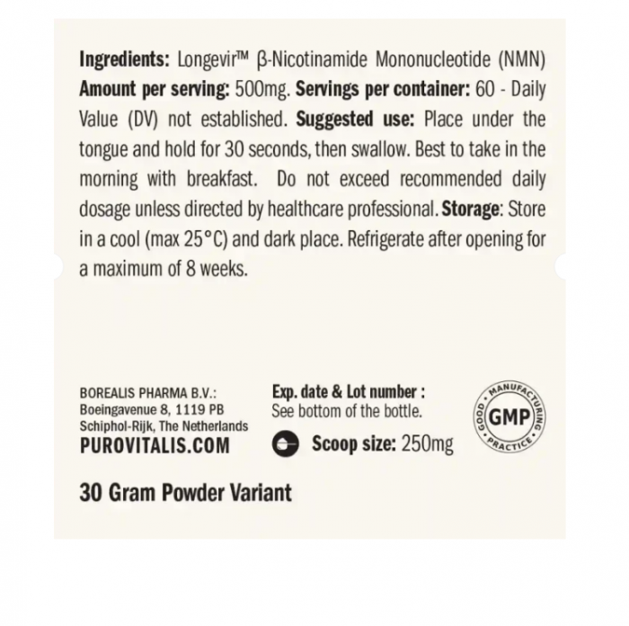NMN 500mg Powder Pure 30g 60 portii - Purovitalis [2]