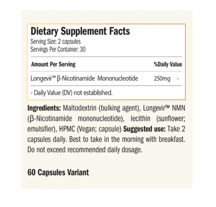 NMN Liposomal Nicotinamide Mononucleotide 250mg 60 capsule - Purovitalis [2]