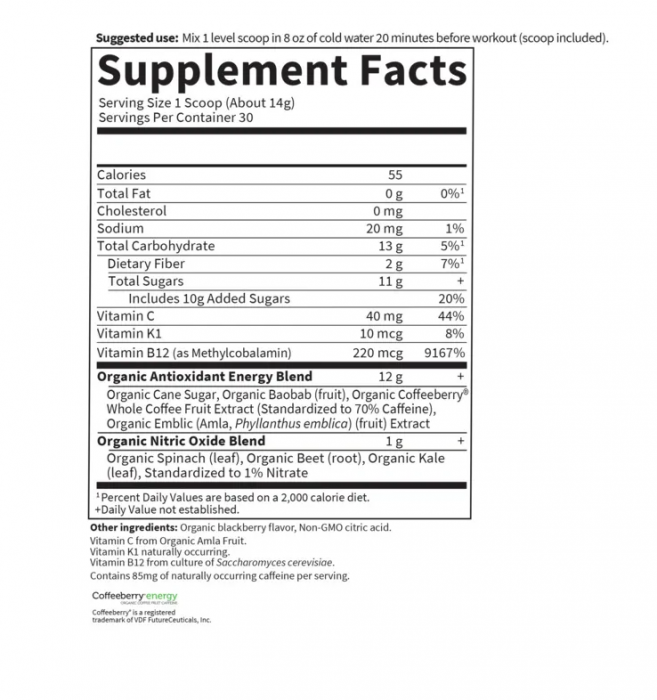 Organic Plant-Based Energy + Focus Pre-Workout Blackberry Cherry 432g - Garden of Life [2]