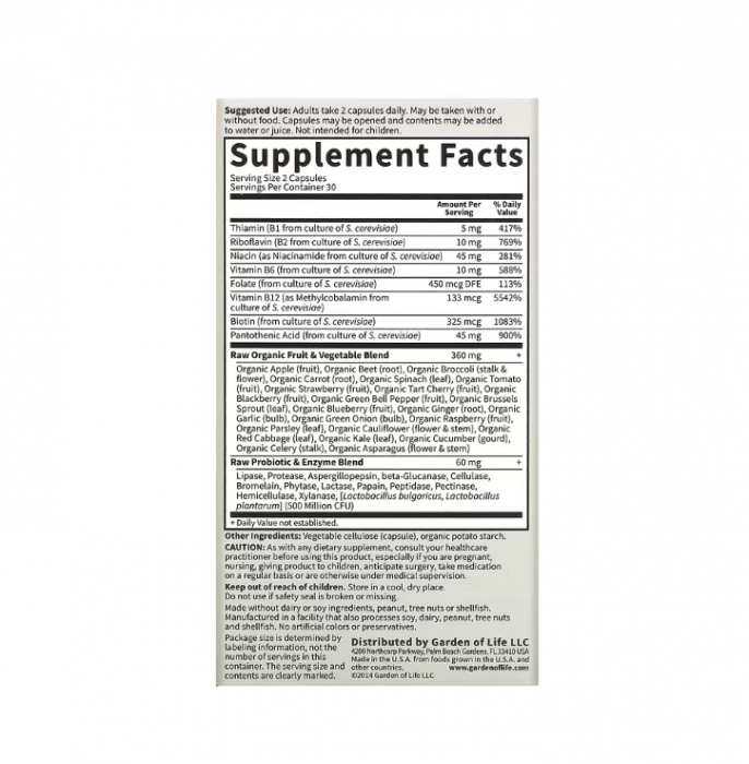 Raw B-Complex Vitamin Code 60 Capsule - Garden Of Life [2]
