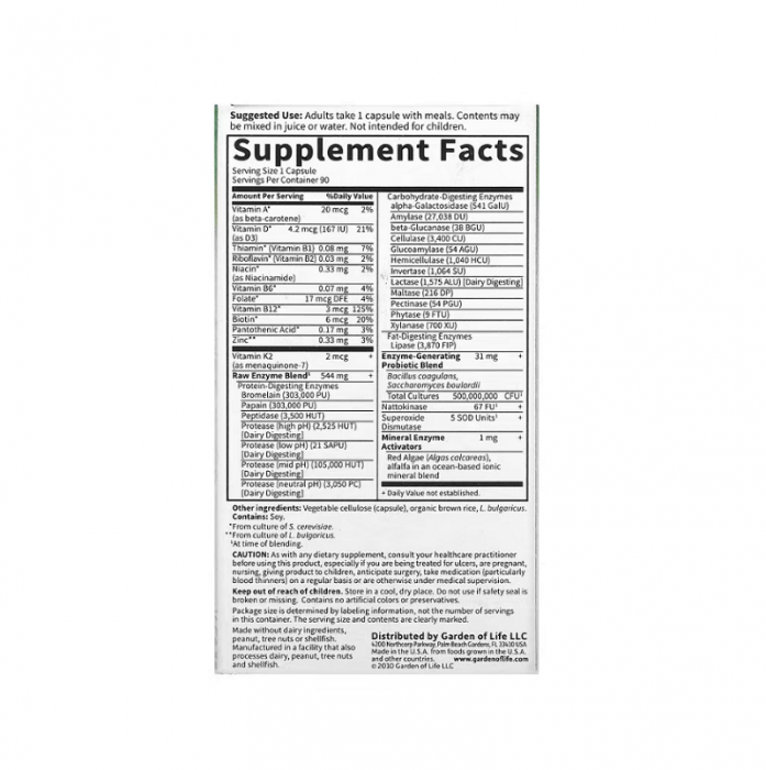 RAW Enzymes Women 90 capsule - Garden of Life [2]