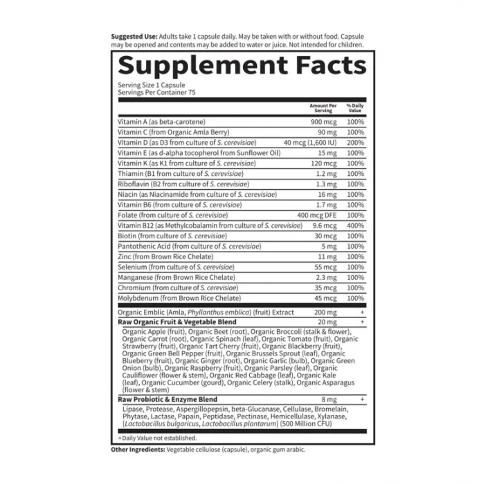 RAW One Once Daily Multivitamin For Men, Vitamin Code 75 Capsule - Garden of Life [2]