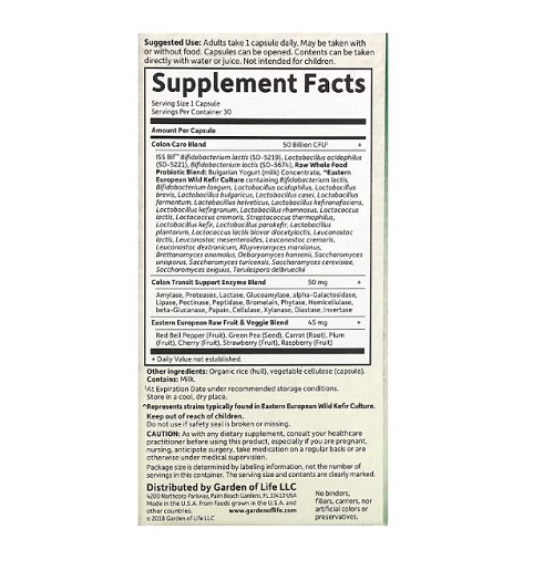 RAW Probiotics Colon Care 30Capsule - Garden of Life [2]
