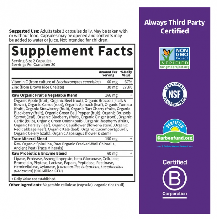 RAW Zinc Vitamin Code 60 Capsule - Garden of Life [2]