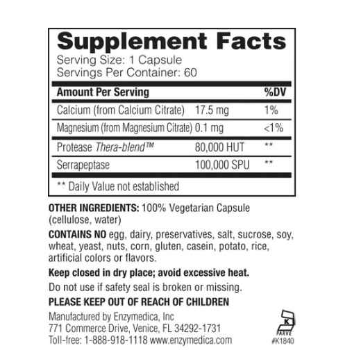 SerraGold High Potency Serrapeptase 60 Capsule - Enzymedica [2]