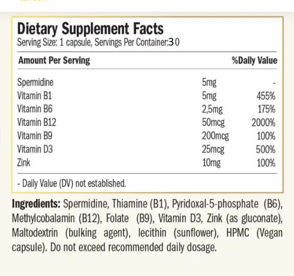 Spermidine Fusion Liposomal 5mg 30 capsule - Purovitalis [2]