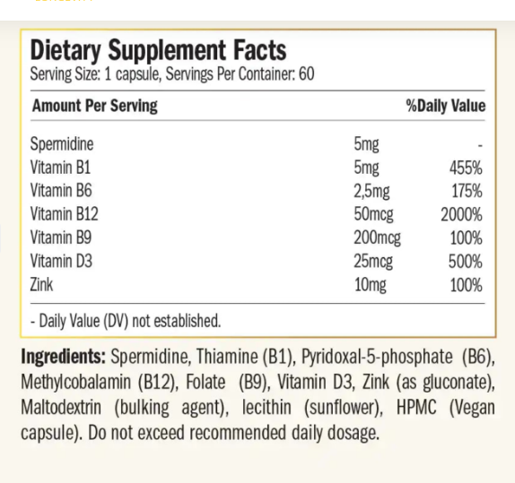 Spermidine Fusion Liposomal 5mg 60 capsule - Purovitalis [2]