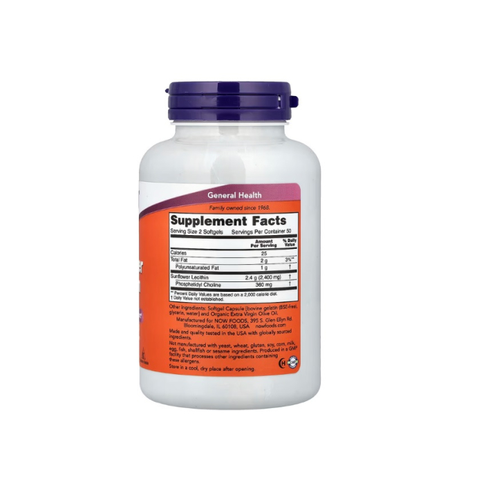 Sunflower Lecithin 1200mg 100 capsule - NOW Foods [2]