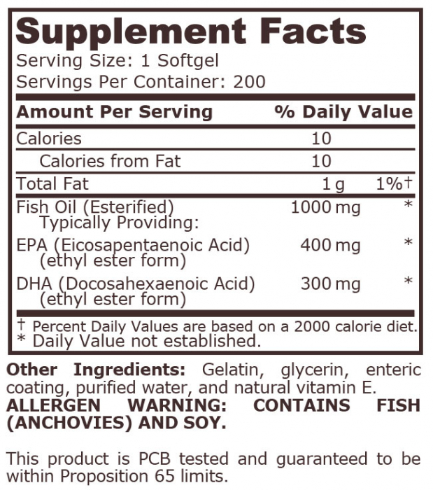 Super Omega 3 1000mg 400EPA / 300DHA 200 capsule - Pure Nutrition [2]