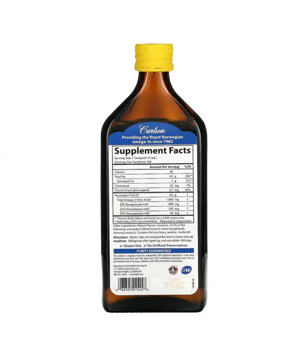 The Very Finest Fish Oil Lemon Flavor 1.600mg Omega-3 500ml - Carlson [2]